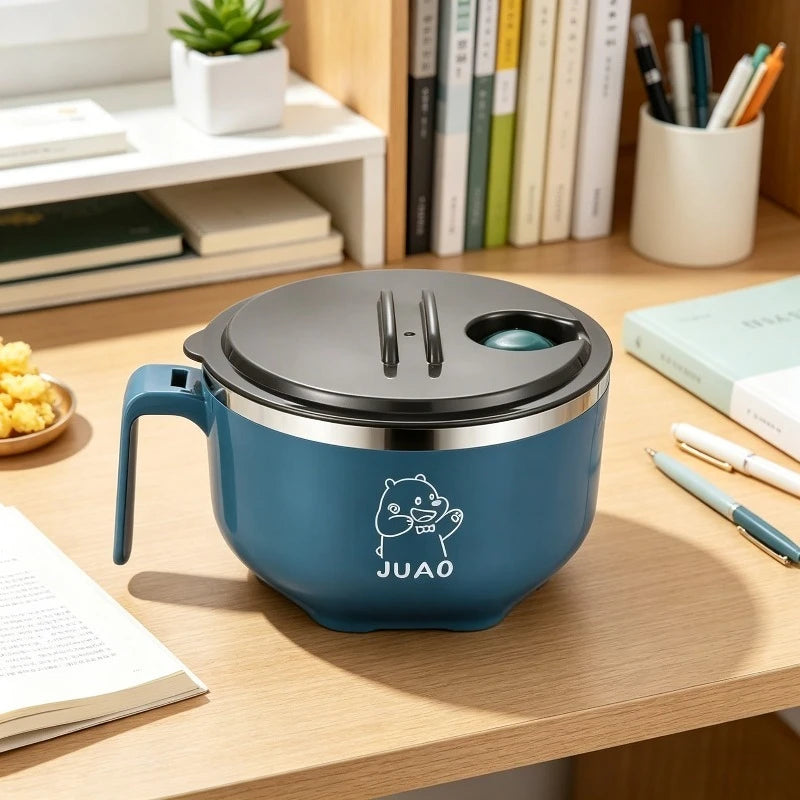 1pcs Ramen Bowl with Handle & Lid Cute Anti-Scald Instant Noodle Soup Bowl Kawaii Tableware for Student Dormitory Oasis Select