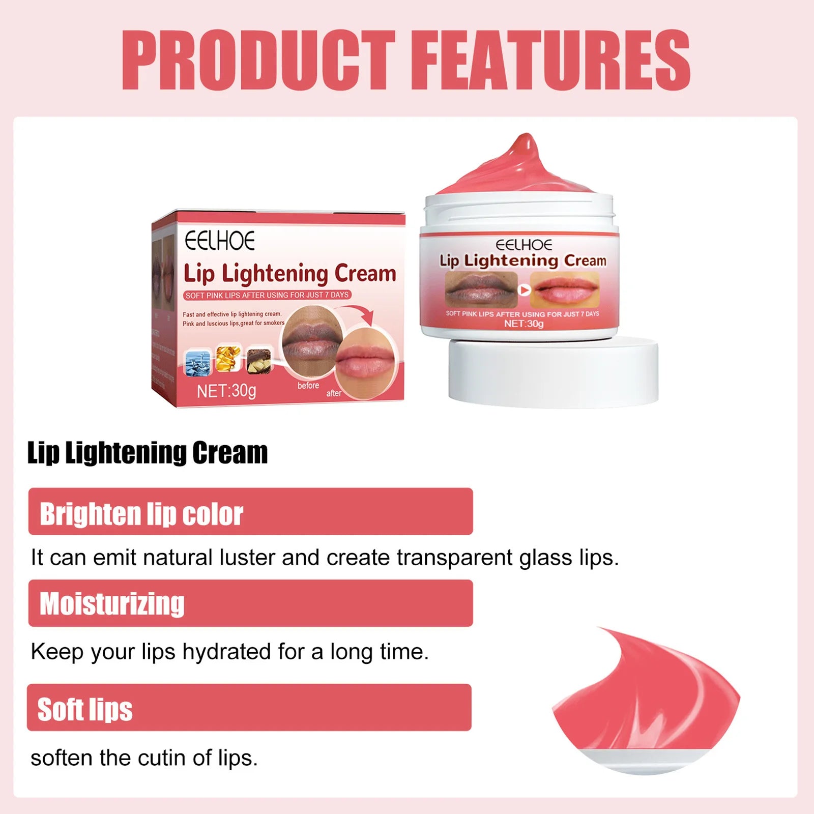 EELHOE Lip Brightening Cream – Lighten Dark Lips & Moisturize Lip Treatment Cream Oasis Select