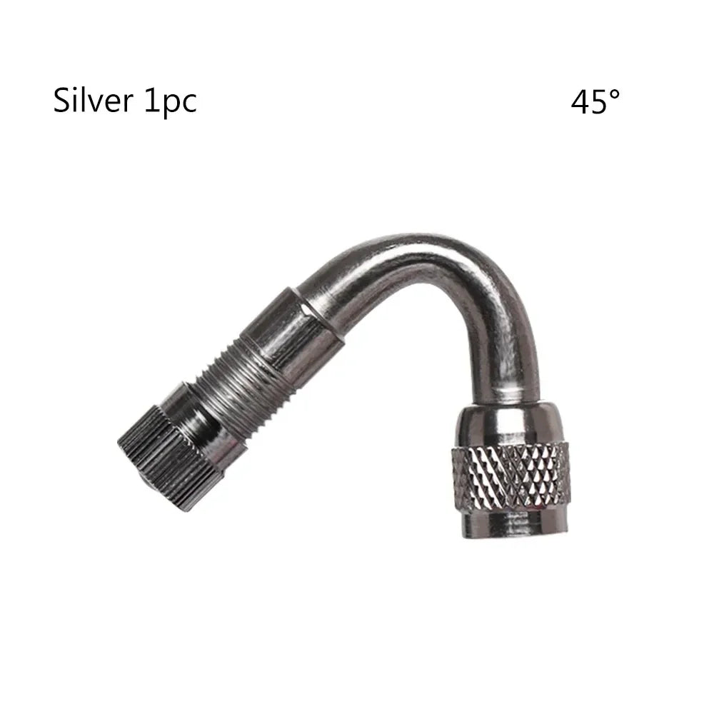 2 Pcs Motorcycle 45 90 135 Degree Angle Bent Valve Adaptor Tyre Tube Valve Extension Adapter for Truck Car Moto Bike Oasis Select Silver-45 1pc