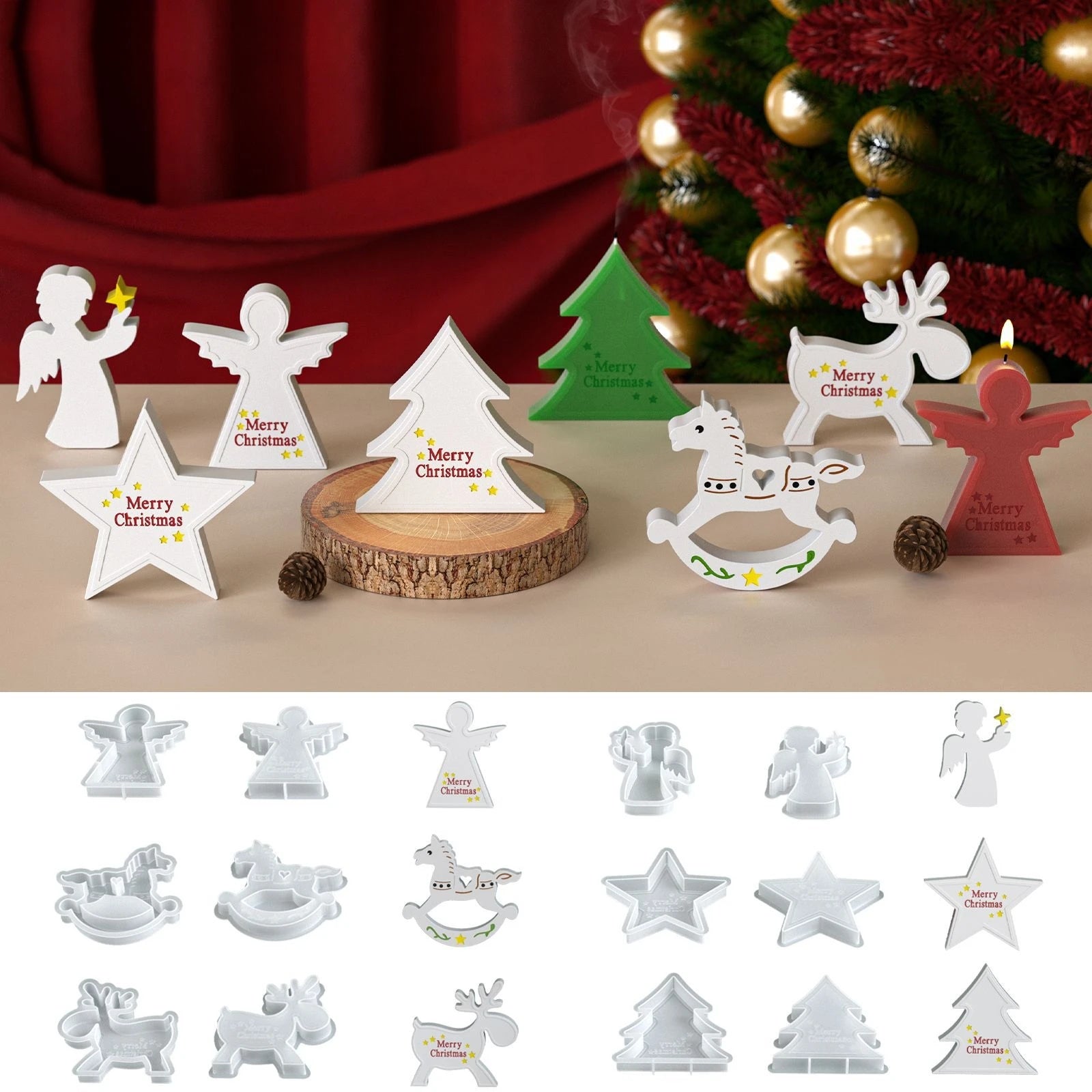 DIY Christmas Reindeer Trojan Horse Pentagram Christmas Tree Angel Boy Candle Ornament Aromatherapy Gypsum Resin Silicone Mold Oasis Select