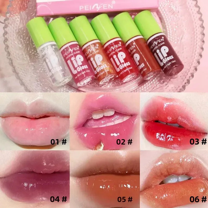 6-Piece Glass Mirror Lip Gloss Set – Shimmer Sheer Tints