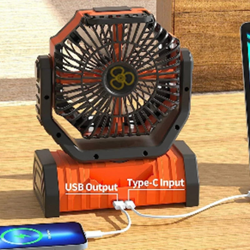 WISH 10000Mah Battery Fan Rechargeable With Hook&Bright LED Light Remote Control Timer Auto Oscillation Cordless Fan Oasis Select
