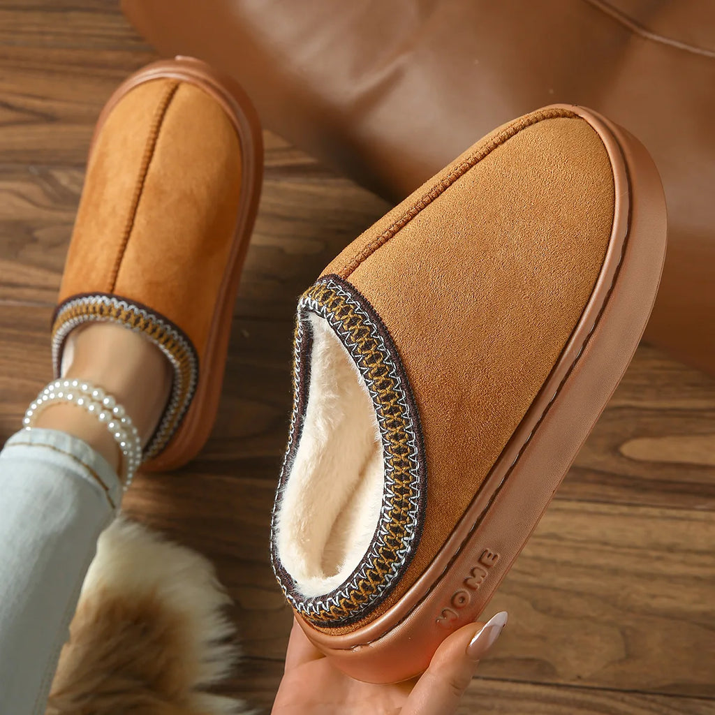 Ladies' cozy fleece slippers, soft-soled home winter warming shoes, men's indoor and outdoor shoes, elegant couple slippers Oasis Select brown 38-39