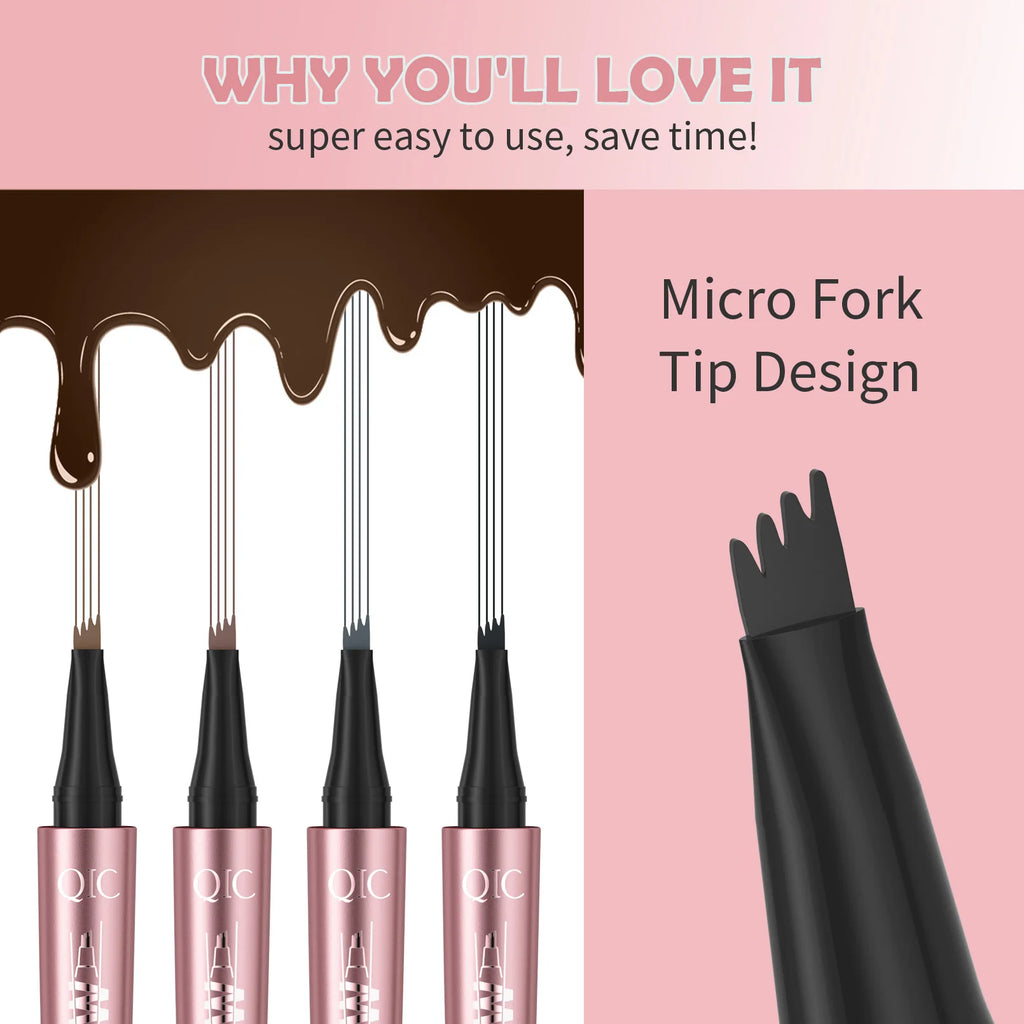 QIC 4-Tip Waterproof Eyebrow Pen – 6 Colors | Natural Look