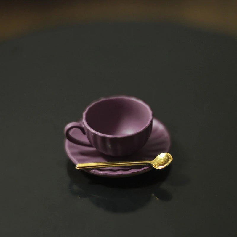 Miniature Coffee Set – Cup, Saucer & Spoon for 1:12 Dollhouse, Fairy Garden Paths & Micro Landscapes, Mini Kitchen Accessories Oasis Select Purple