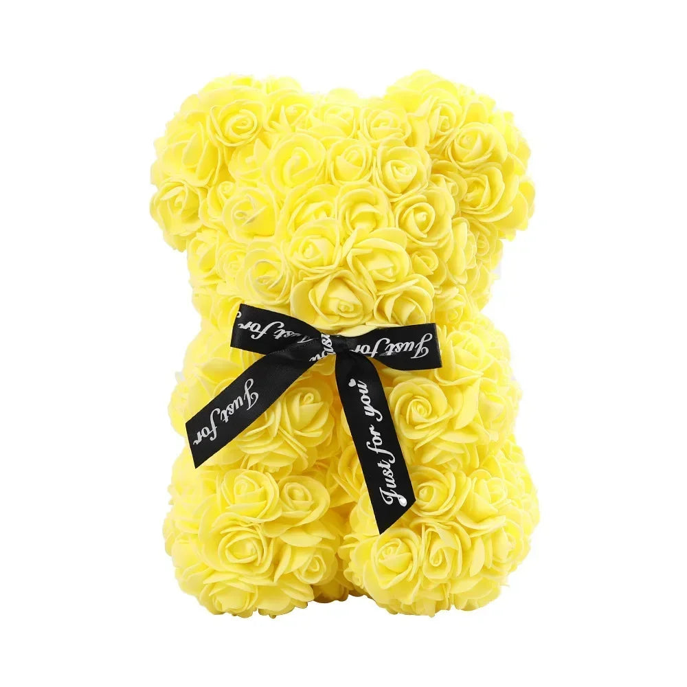 Eternal Rose Teddy Bear with Artificial Flower Birthday Anniversary Gift Decor Miniature Keepsake for Girlfriend Valentine Day Oasis Select YELLOW