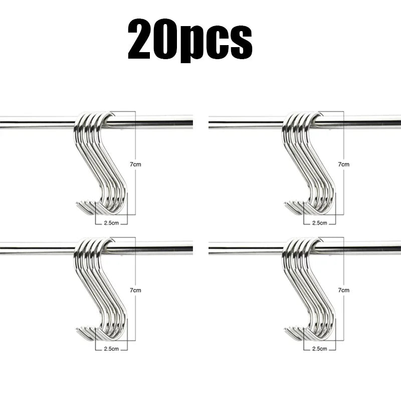 5/10/20/25pcs Stainless Steel S-Shape Hooks Multifunction Hanging Hook For Clothes Bags Towels Home Kitchen Storage Rack Holders Oasis Select 20pcs-M