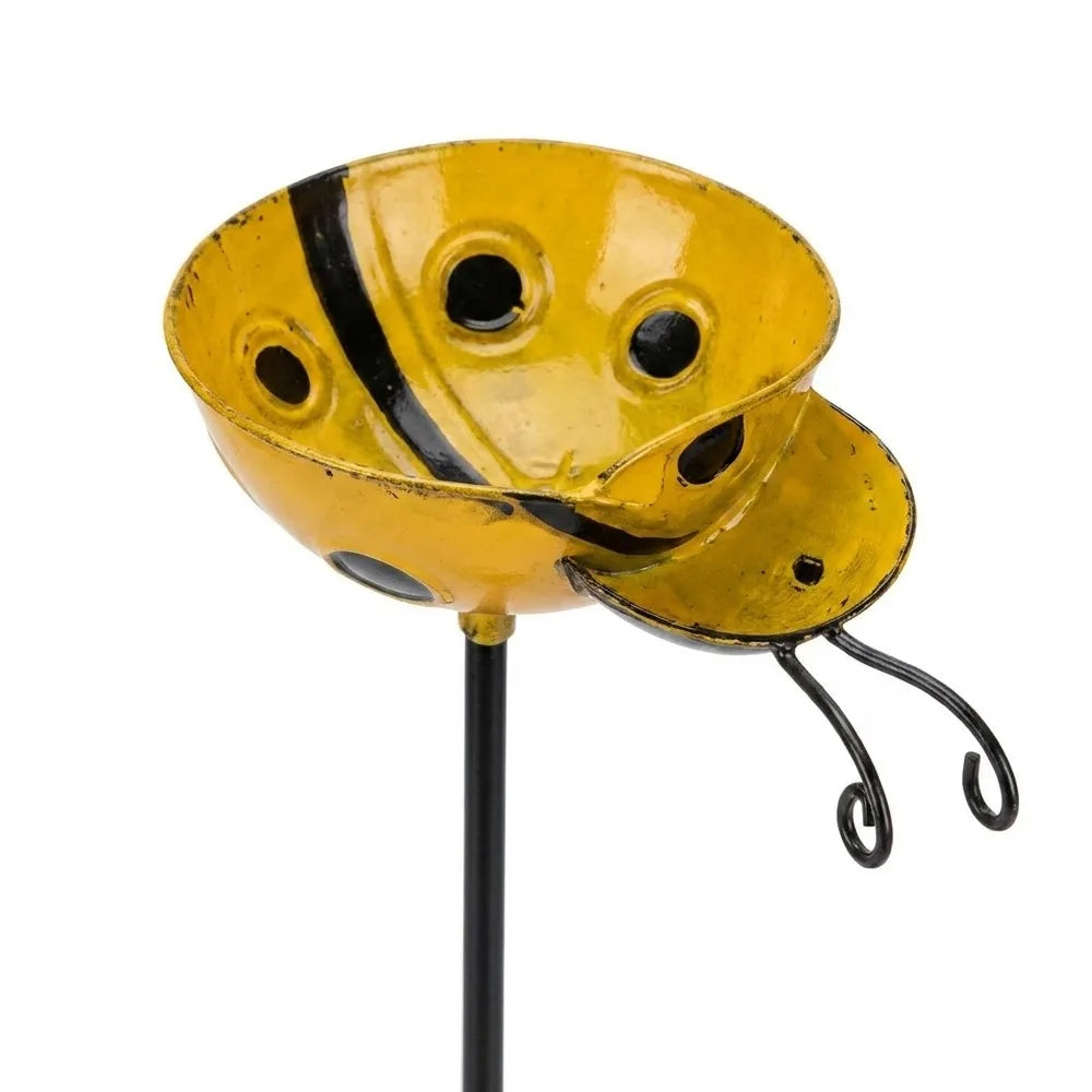 Handcrafted Bee Watering Station Rust-resistant Ground Insert Bird Bath Stake Water Dispenser Iron Art Metal Garden Stake Oasis Select Yellow
