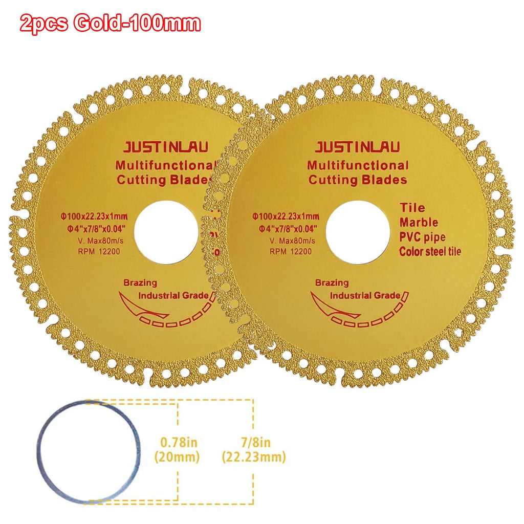 JUSTINLAU Multifunctional Cutting Piece Sheet Disc Tile Rock Plate Metal Marble Machine Angle Grinder Dry Slice Emery Saw Blade Oasis Select 2pcs Gold-100mm