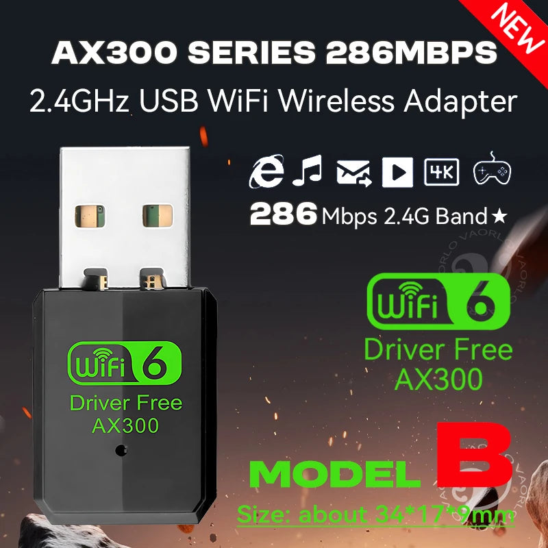 WIFI 6 802.11AX USB WiFi Wireless Adapter AX300 Network Card 2.4G Wi-Fi Mini Dongle Receiver For PC/Laptop Win7/10/11 Drive Free Oasis Select Model B