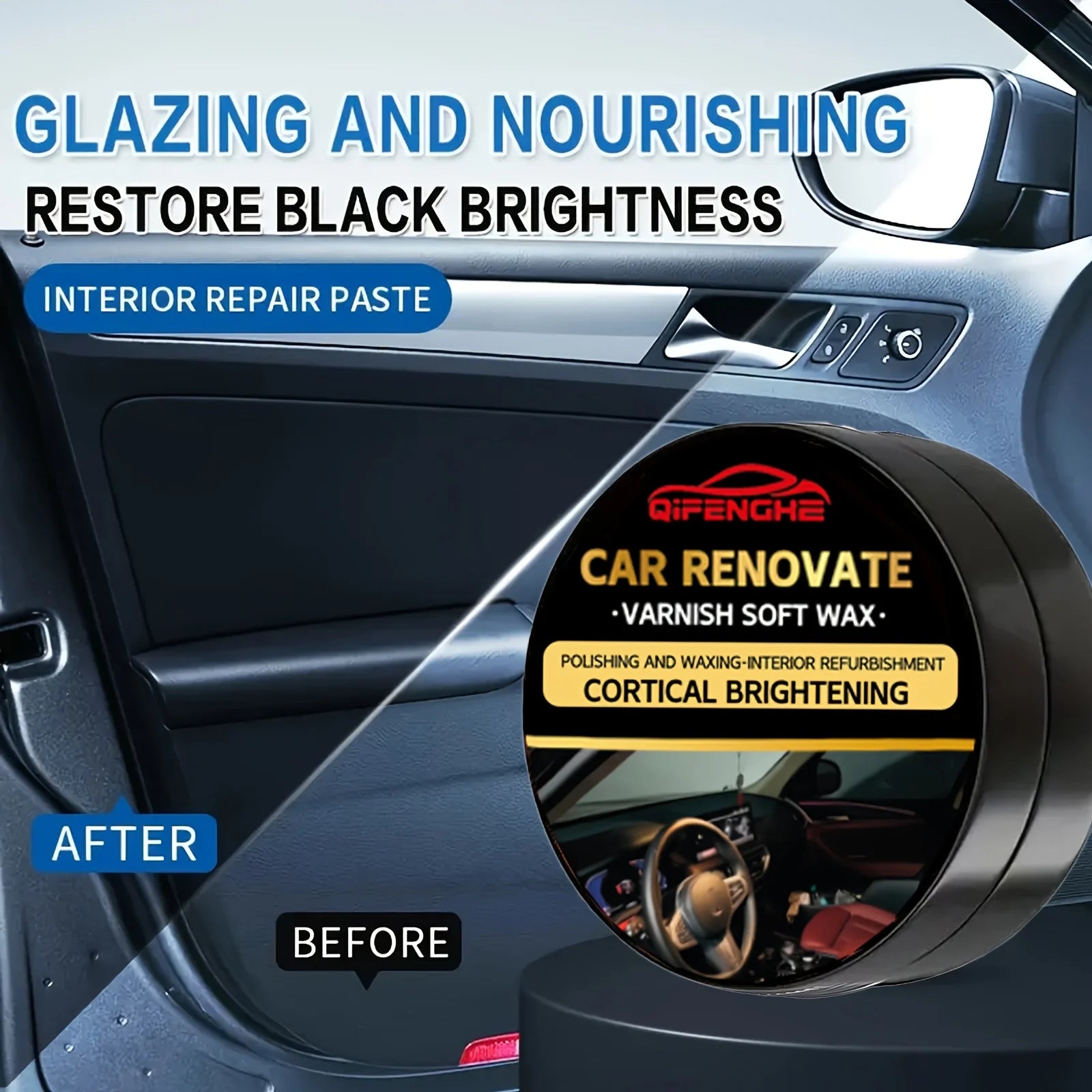 Comprehensive Car Restoration Kit: Black Interior Wax, Dashboard, Plastic, Tire, Seat Conditioner, Exterior Plastic Refurbishing Oasis Select
