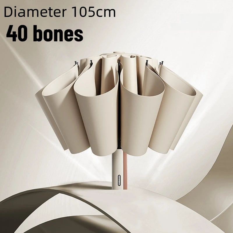 Fully Automatic Business Reverse Umbrella - Reinforced Thickened Unisex Windproof All-Weather Student-Specific Oasis Select 40 bone beige Aluminum 24K