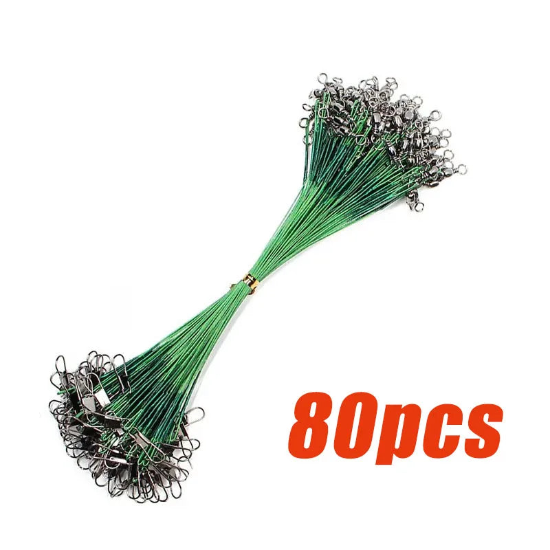 20/100PCS Anti Bite Steel Fishing Line Steel Wire Leader With Swivel Fishing Accessory Lead Core Leash Fishing Wire 15CM/25CM Oasis Select 80pcs Green 15cm