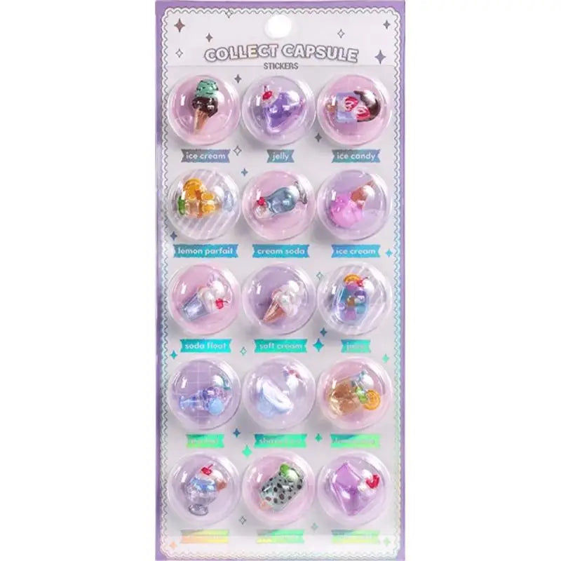Creative 3D Capsule Embossed Crystal Sticker Kawaii 3D Relief Stickers Scrapbooking DIY Journal Cute Stationery School Sticker Oasis Select 04