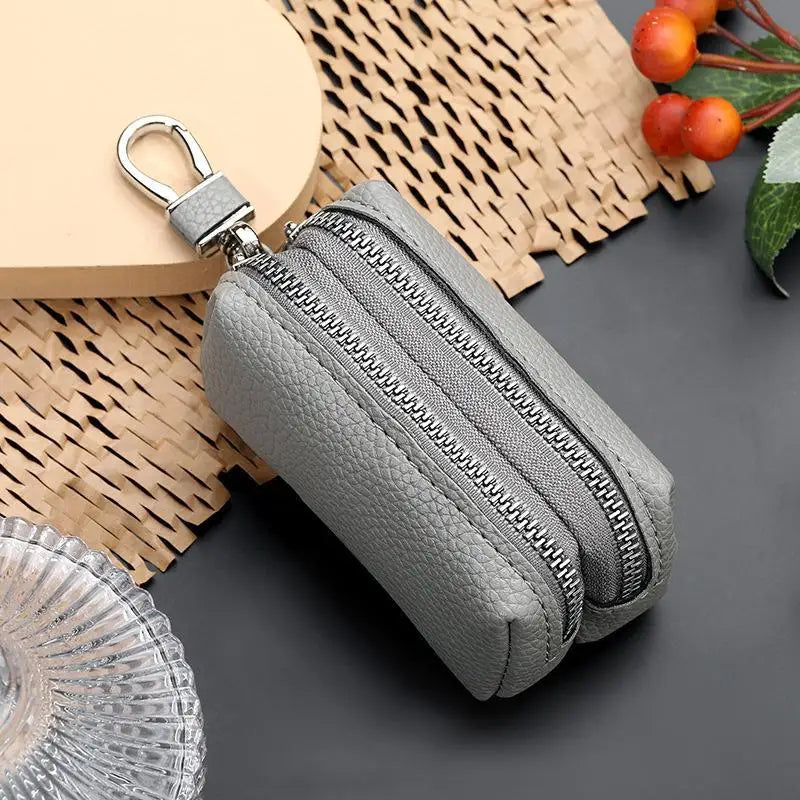 Double Zipper PU Leather Key & Coin Pouch with Metal Clip Key & Coin Pouch Oasis Select A7