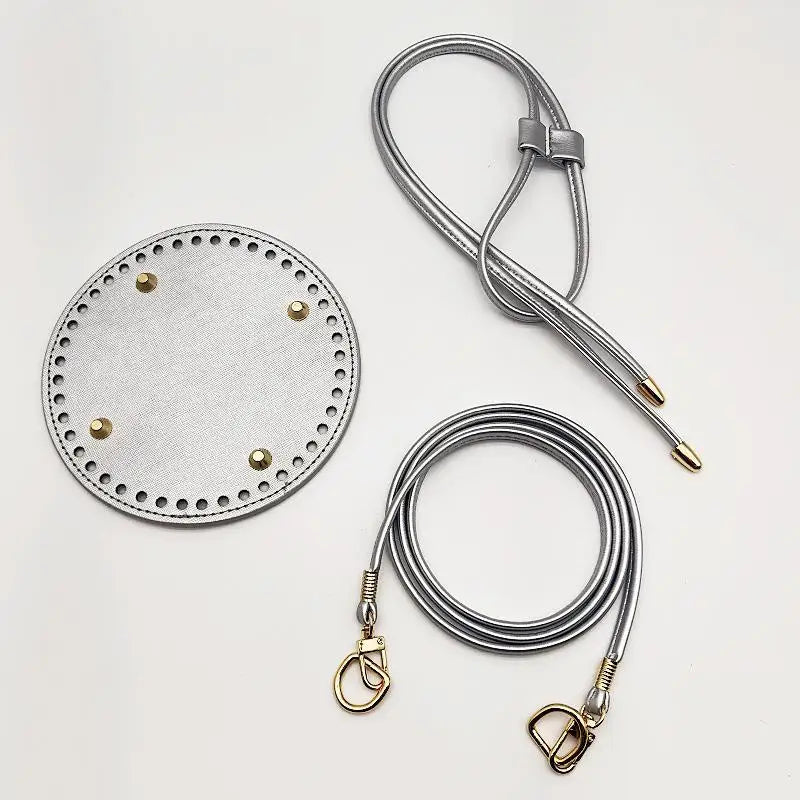 PU Leather Bucket Bag Base DIY Kit – Strap & Drawstring Set Bag Making Kit Oasis Select 3PCS Silver