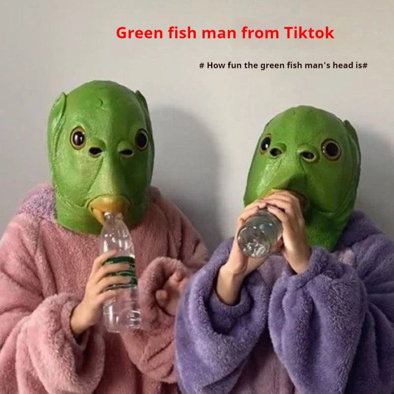 Green Fish Head Mask Toy Sand Sculpture Play Strange Green Fish Head Cover Oasis Select