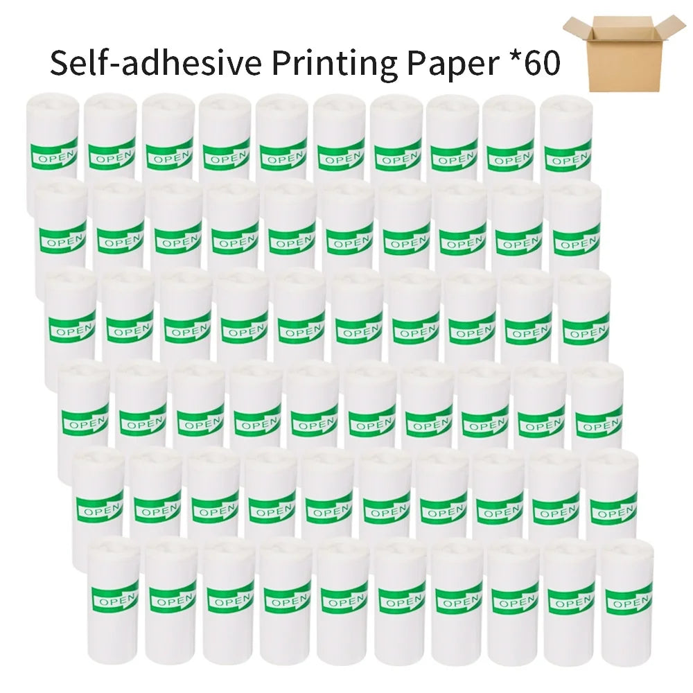 60 Rolls Mini Printer Adhesive Paper Self-adhesive Paper White Thermal Paper Printer Label Sticker For Photo lnkless Printer57mm Oasis Select self-adhesive