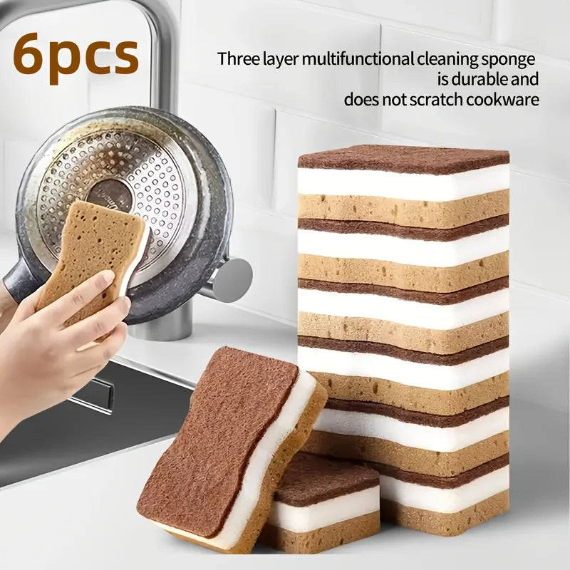 Three Layer Seaweed Kitchen Dishwashing and Cleaning Sponge,Durable and Scratch Resistant,Super Absorbent Kitchen Cleaning Brush Oasis Select
