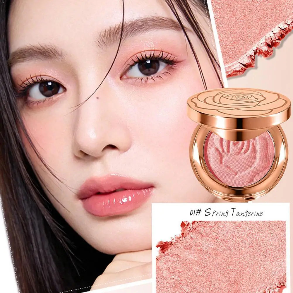 Rose Embossed Blush Powder, Shimmery Finish, 3 Colors Shades Available, Floral Texture Design, Ideal for Daily Face Makeup Oasis Select