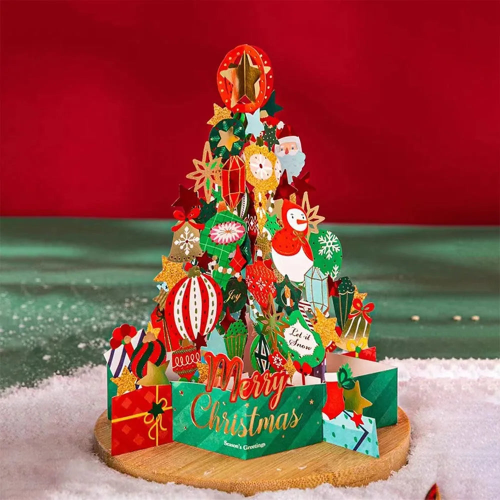 3D Pop-Up Christmas Card with Envelope – Gold Paper Carving