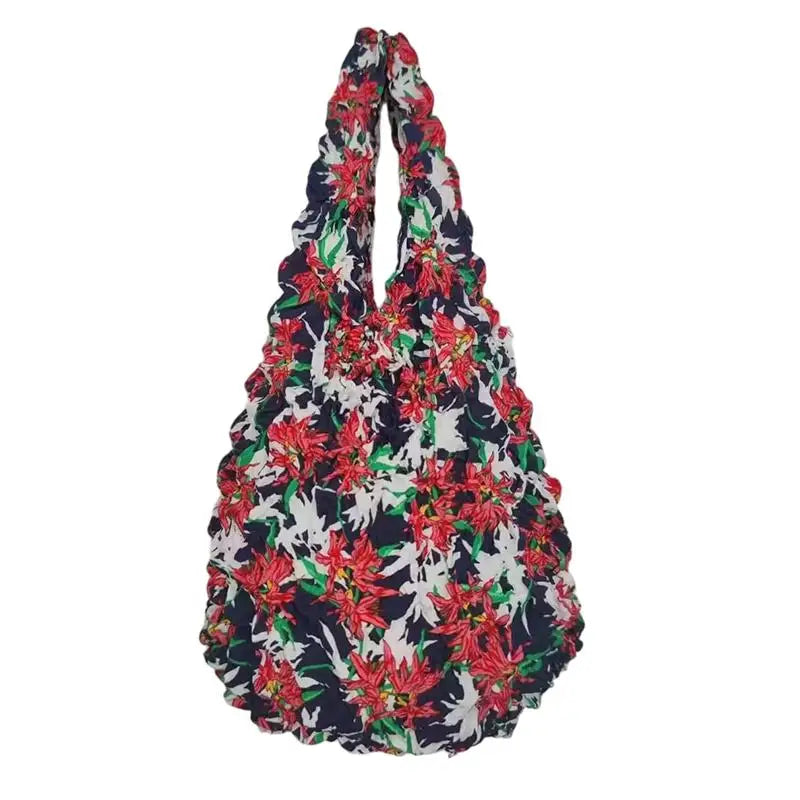 Flower Expansion Fold Pleated Flexible Stretch Mini Shopping Bag Large Capacity Bubble Elastic Portable Handbag Storage Bag Oasis Select A12