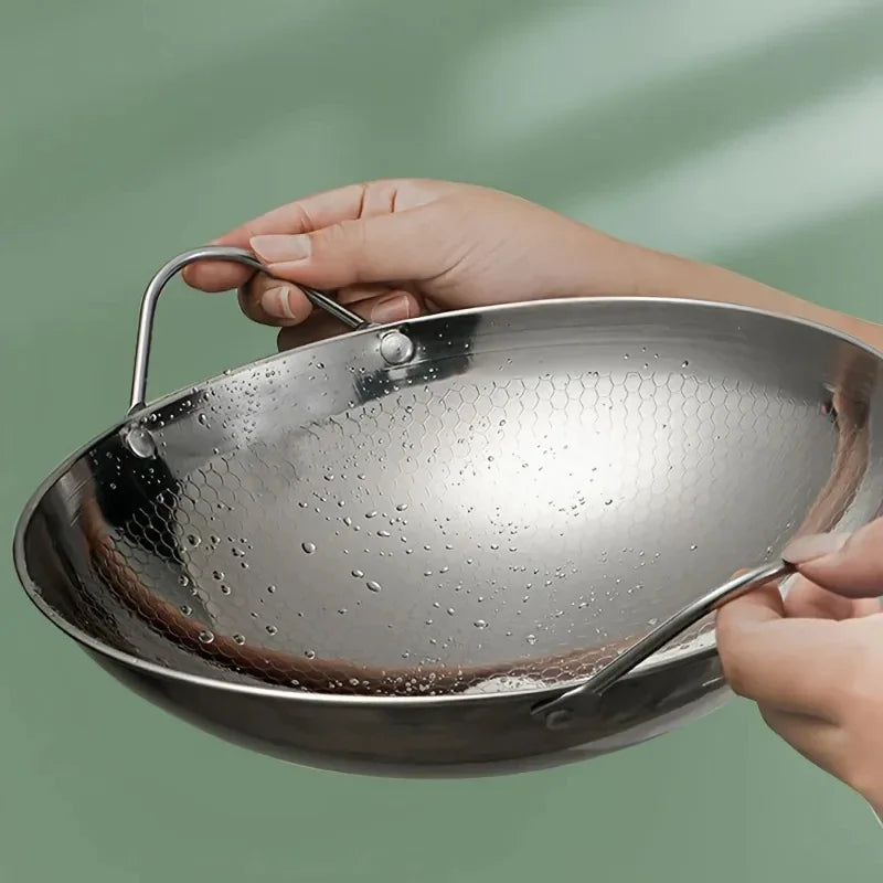 1pc 29cm/11inch stainless steel honeycomb skillet non-stick with handle scratch-resistant cooking pasta steak porridge ramen Oasis Select