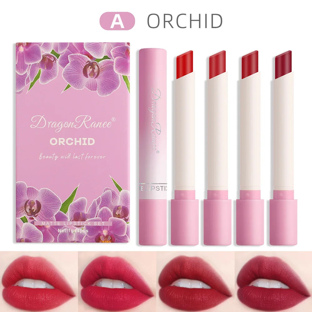 Dragon Ranee 4-Piece Velvet Matte Lipstick Set – Waterproof