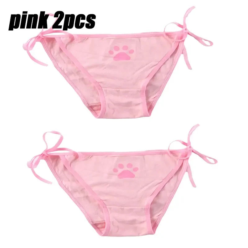 1-6PCS Sexy Bandage Lolita Panties Low Waist Lingerie Cute Claw Women's Briefs Low Waist Animation Underwear Oasis Select pink 2pcs One Size As shown