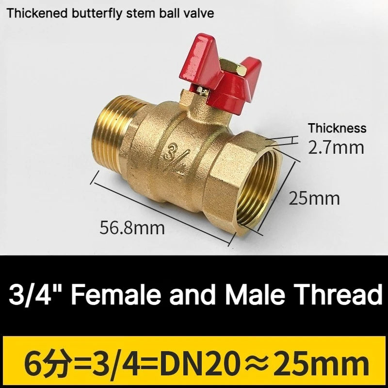 1/4" 3/8" 1/2" 3/4" Female To Female Thread Two Way Brass with Butterfly Handle Shut Off Ball Valve for Fuel Gas Water Oil Air Oasis Select 3l4 Female and Male