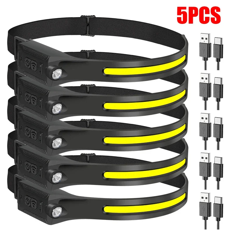 COB LED Sensor Headlamp USB Rechargeable – Camping & Fishing