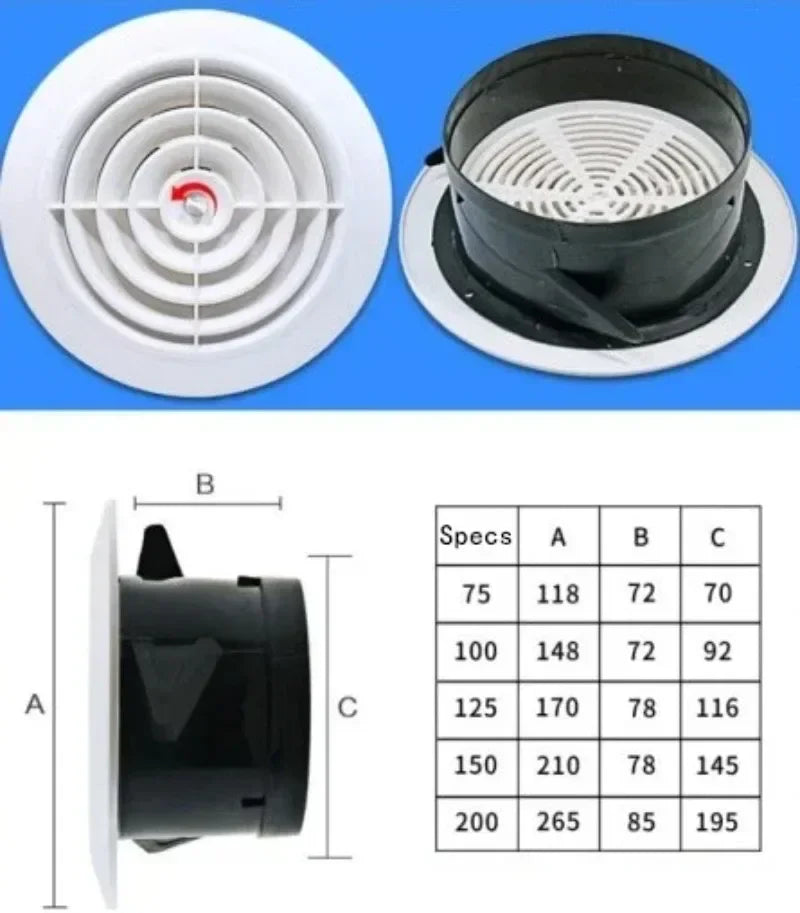 Round Air Vent Louver Grille Cover Outlet Adjustable Exhaust Vent Ducting Ventilation Grilles 75/100/125/150mm Oasis Select