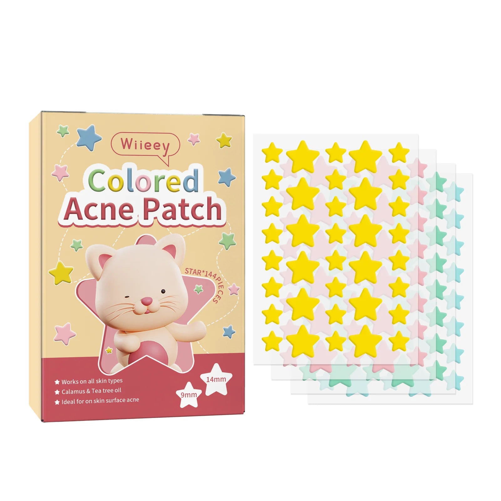 Wiieey Star Acne Patches – Colorful Pimple Stickers 144–288pc Acne Pimple Patch Oasis Select Star 144pcs