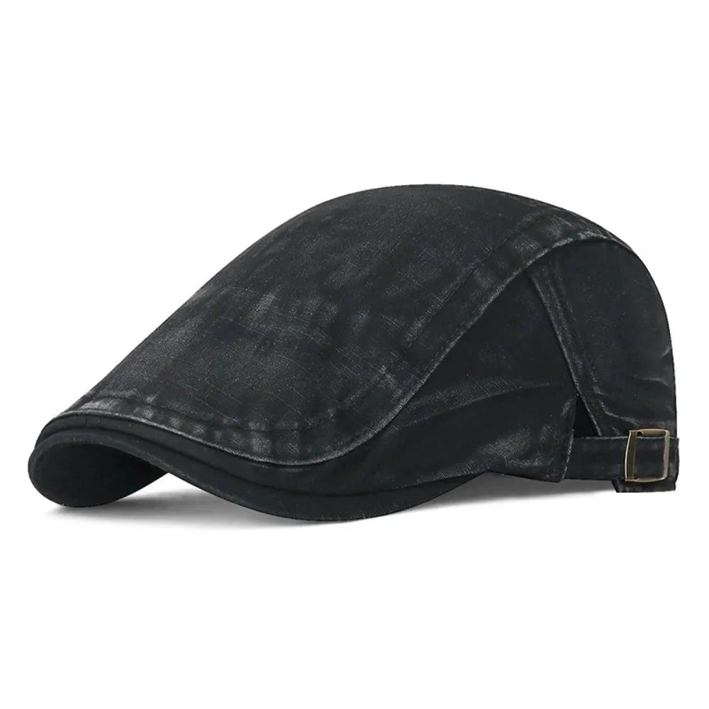 Driving Golf Retro Denim Beret Hat washed cotton Baker Peaked Newsboy Hat Adjustable Painter Hat Women Oasis Select Black