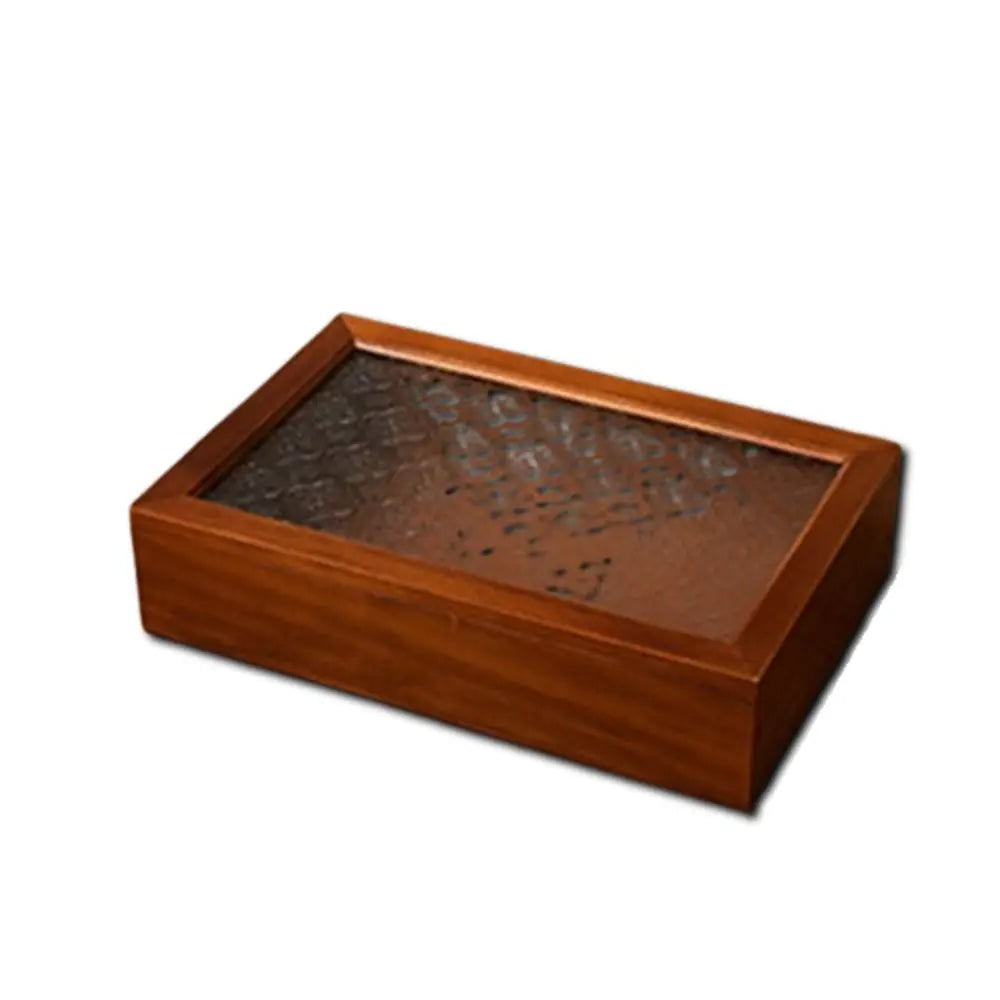 Vintage Wooden Jewelry Box with Floral Glass Lid | Trinket Storage
