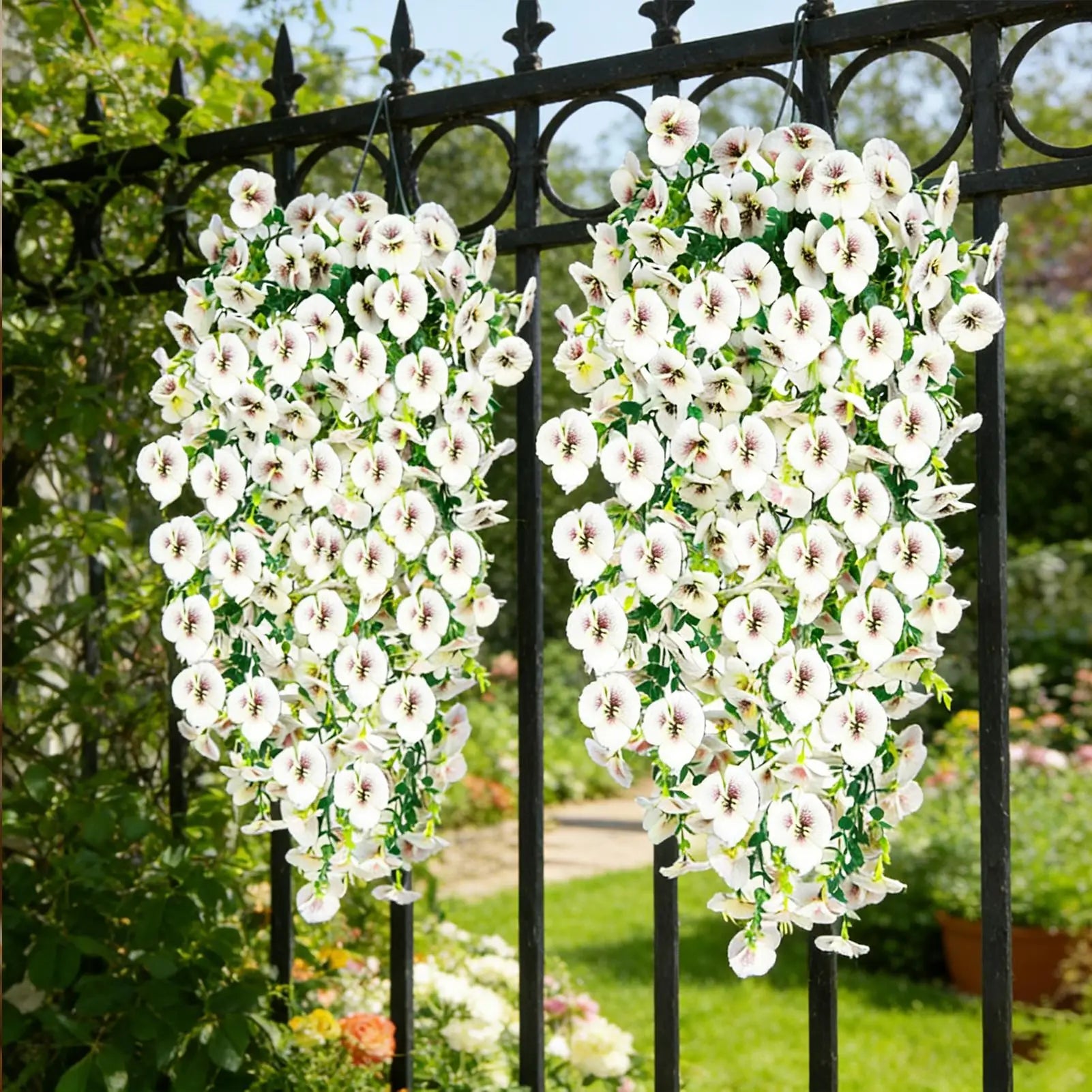 2Pcs Artificial Hanging Flowers Morning Glory Wall Hanging Faux Violet Plants Hanging Flowers Vines For Home Garden Decor Oasis Select