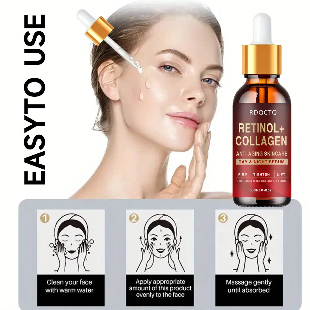 Retinol Collagen Anti-Aging Day Night Serum - Firming Lifting Facial Essence for Youthful Radiance Skin Care Formula with Hydrat Oasis Select