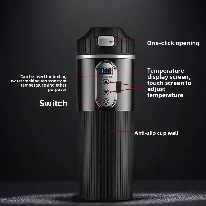 12V 24V Electric Heating Car Kettle 500ML Heater Cup Stainless Steel Fast Heat Water Cup for SUV Truck Camping Travel Kettle Oasis Select