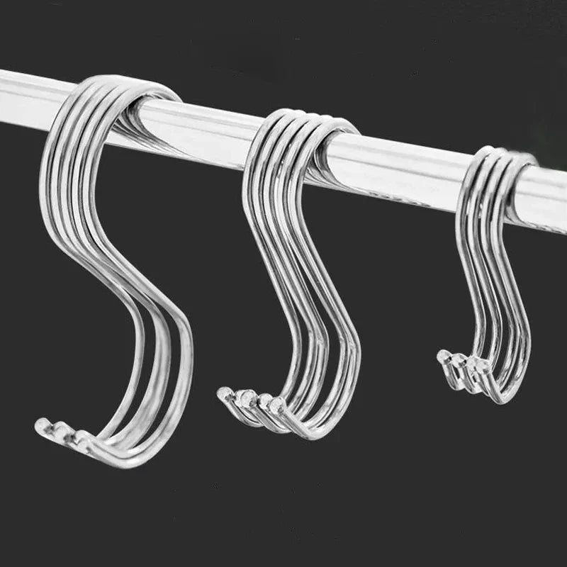 5/10/20/25pcs Stainless Steel S-Shape Hooks Multifunction Hanging Hook For Clothes Bags Towels Home Kitchen Storage Rack Holders Oasis Select