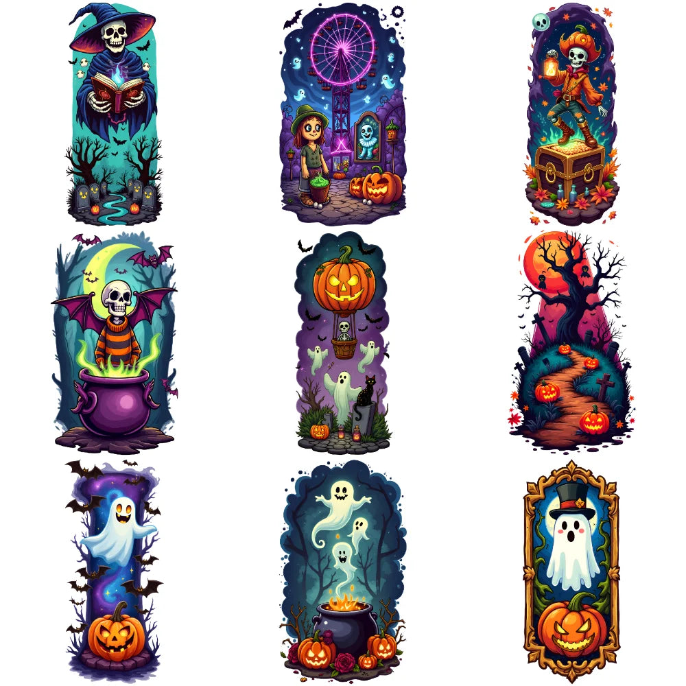 9-Pack Halloween Temporary Tattoos – Bats, Pumpkins & Ghosts
