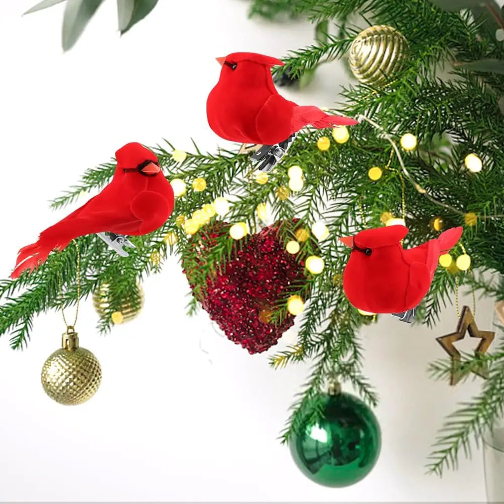 Artificial Red Cardinal Birds Clip on Pine Branches Christmas Realistic Feathered Birds with Clip for Christmas Tree Decor Oasis Select