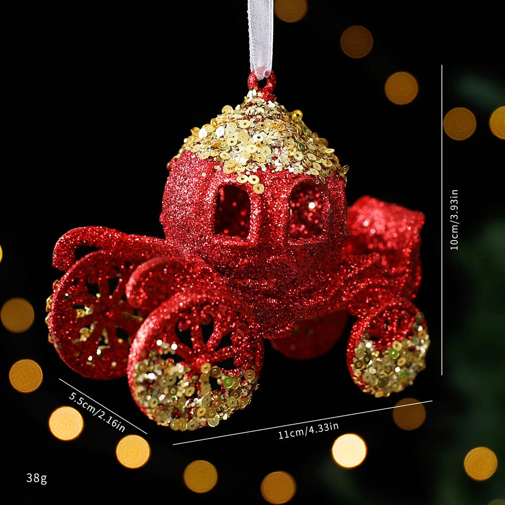 Red Glitter Christmas Tree Pendant – Gold Sequins & Snowflake