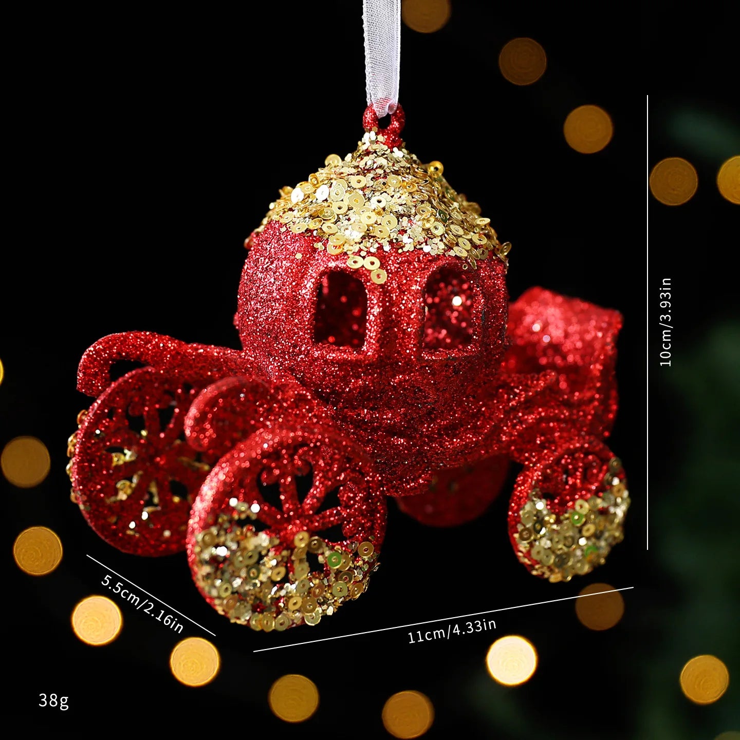 Red Glitter Christmas Tree Pendant – Gold Sequins & Snowflake