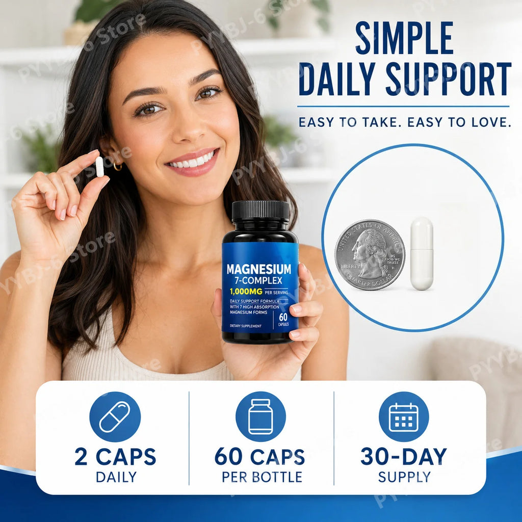 Magnesium 7 Complex 1000mg – Glycinate, Citrate, Zinc, D3 & B6 60ct Magnesium Supplement Oasis Select