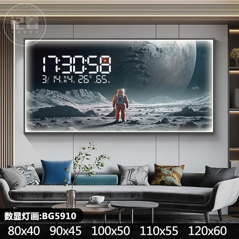Starry Moon Perpetual Calendar Electronic Clock Guest Restaurant Decorative Painting Dynamic LED Lights Luminous Wall Clock Oasis Select BG5910 90cm x 45cm