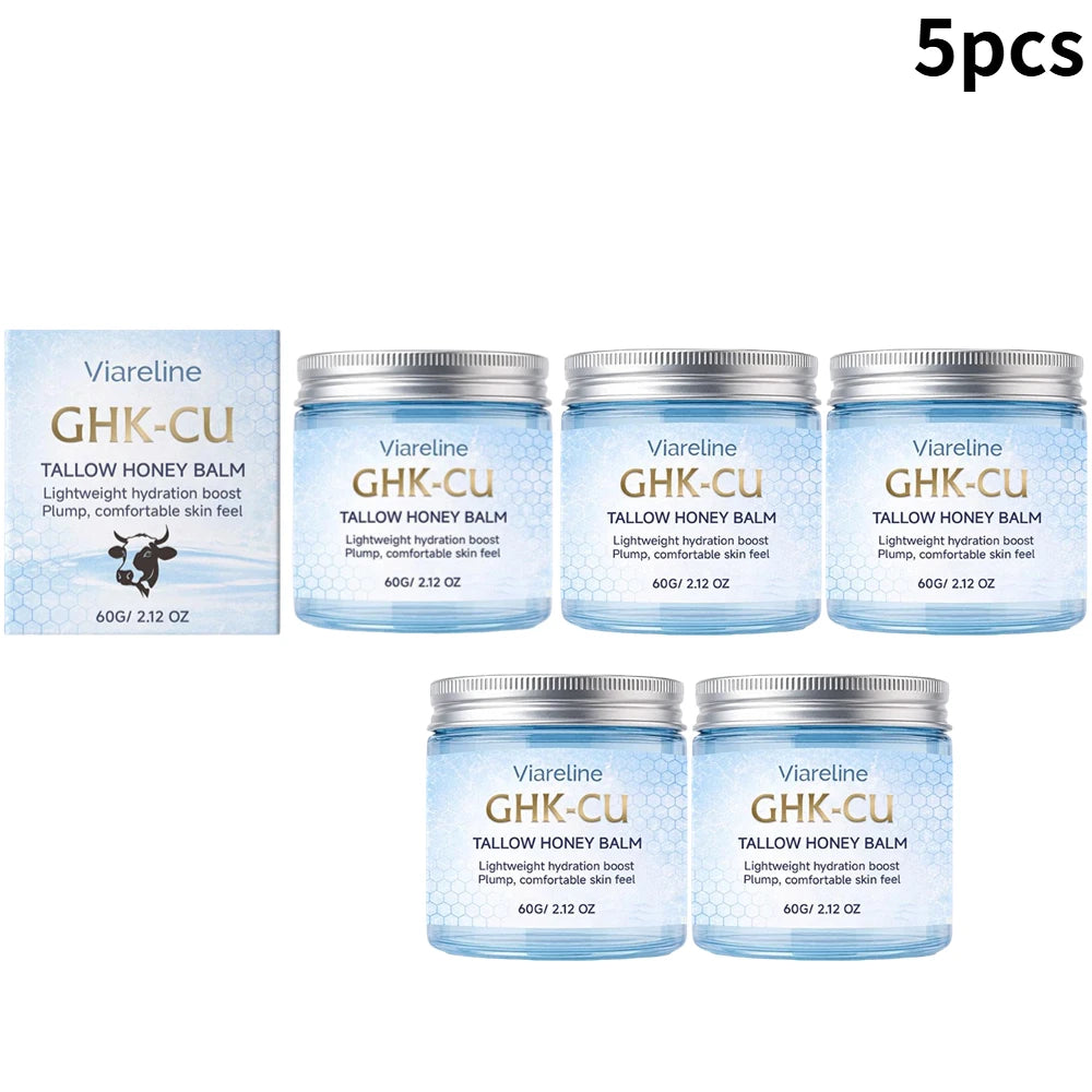 Viareline GHK-CU Copper Peptide Tallow Balm Facial Cream Body Moisturizer Lightweight Hydrate Honey Blue Balm for All Skin Types Oasis Select 60ml X 5