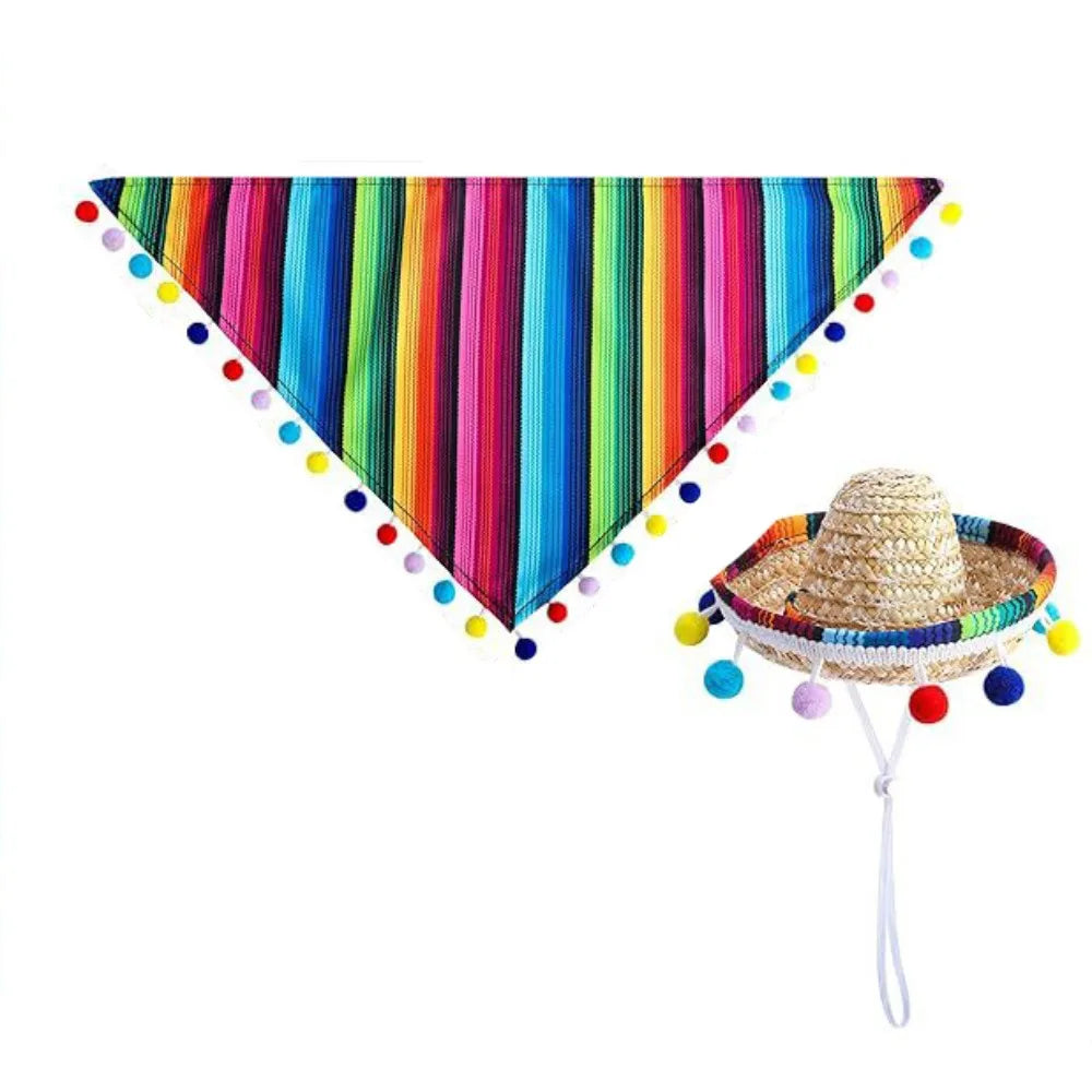 Mexican Pet Hat Scarf & Glasses Costume Set for Small Dogs Pet Costume Set Oasis Select 2 Pcs
