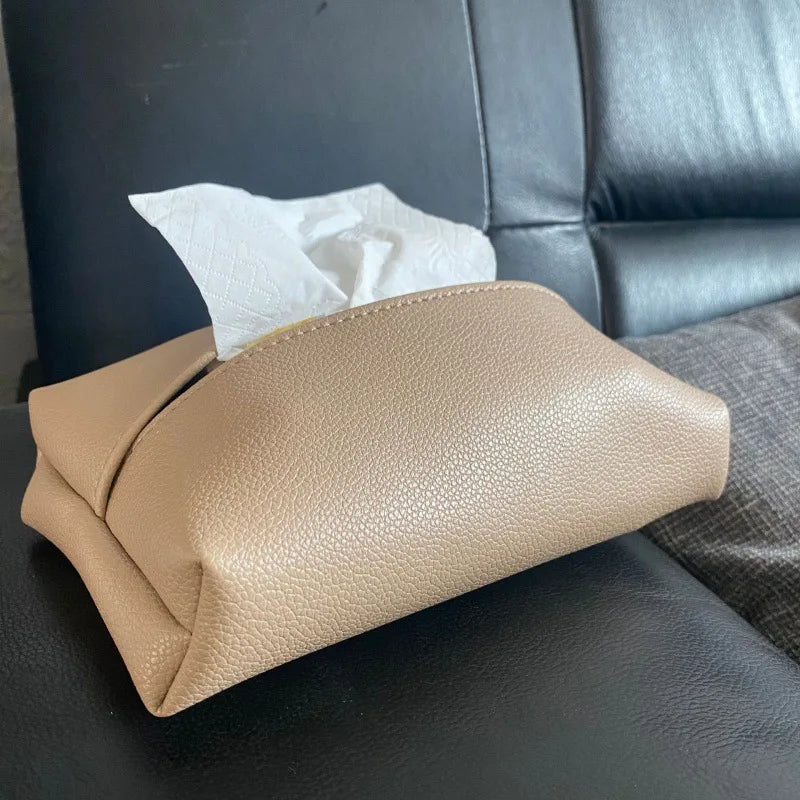 Creative Leather Tissue Box Nordic Simple Home Living Room Light Luxury Tissue Box Bedroom High-end Paper Tissue Box Oasis Select Khaki