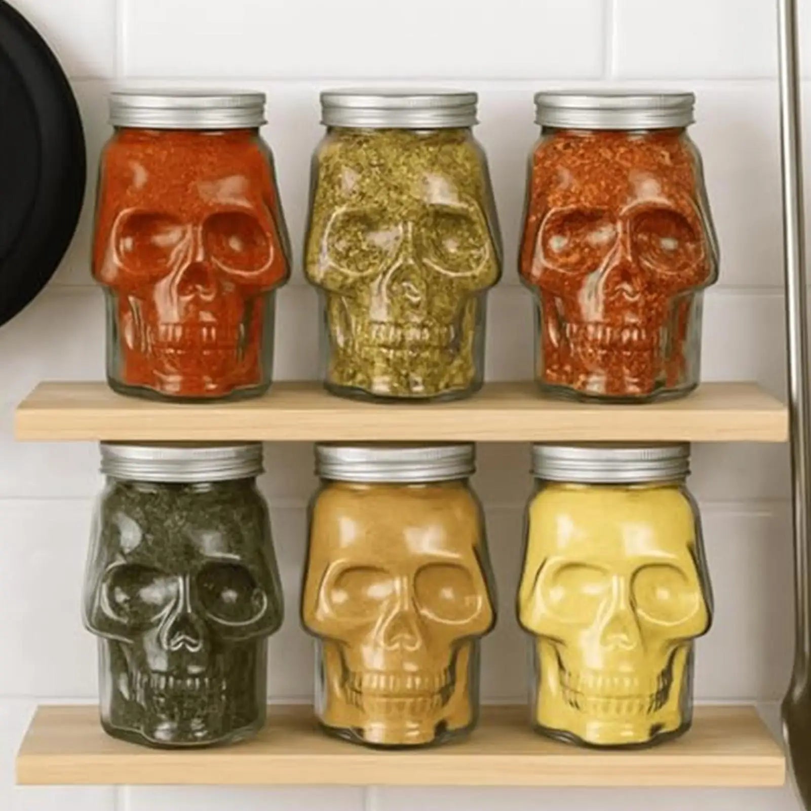 500ml/800ml Reusable Spooky Decor with Lid Skull Jars Skull Salt Container for Bathroom Picnic Tabletop Baking Dining Cooking Oasis Select