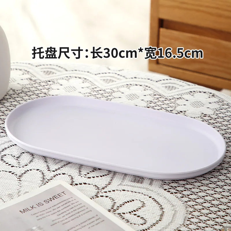 4Pcs Plastic Coffee Tray, Oval Food Serving Plate with Smooth Surface for Household Dessert Anti-fall Tray Afternoon Tea Oasis Select White 4Pcs